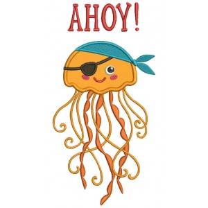 Ahoy Jelly Fish Pirate Applique Machine Embroidery Design Digitized Pattern